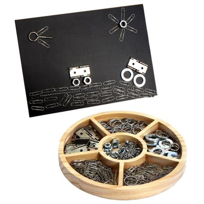 SZREGGIO Metal Loose Parts Learning Kit with Magnetic Board and Tray Set, STEAM Activities for Kids Ages 3+, Montessori & Reggio-Inspired Kindergarten Preschool Classroom Materials