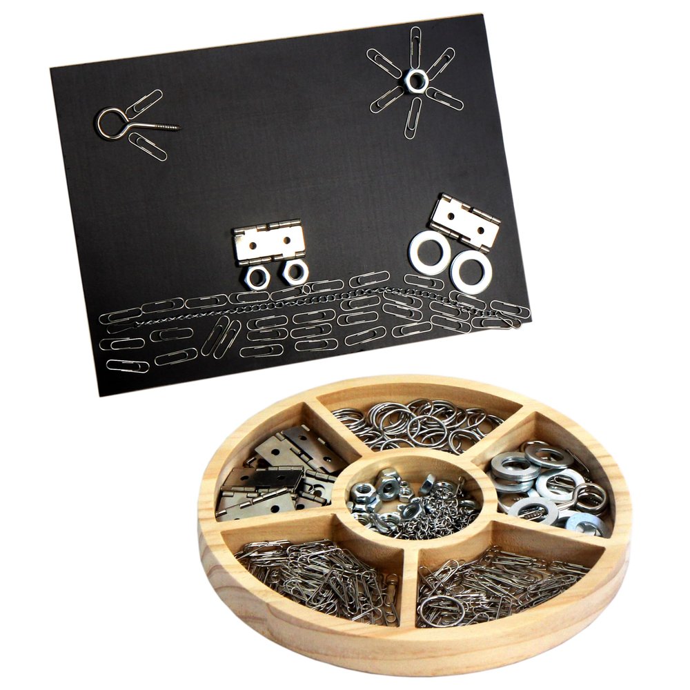 SZREGGIO Metal Loose Parts Learning Kit with Magnetic Board and Tray Set, STEAM Activities for Kids Ages 3+, Montessori & Reggio-Inspired Kindergarten Preschool Classroom Materials
