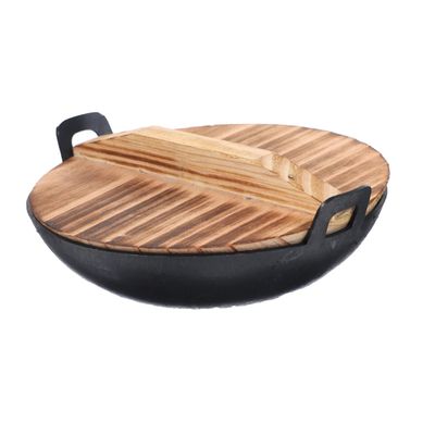JECOMPRIS Mini Iron Wok with Lid Dual Handle Play Kitchen Accessory for Dollhouse Cooking Simulation Cooking Pan for Pretend Play Activities