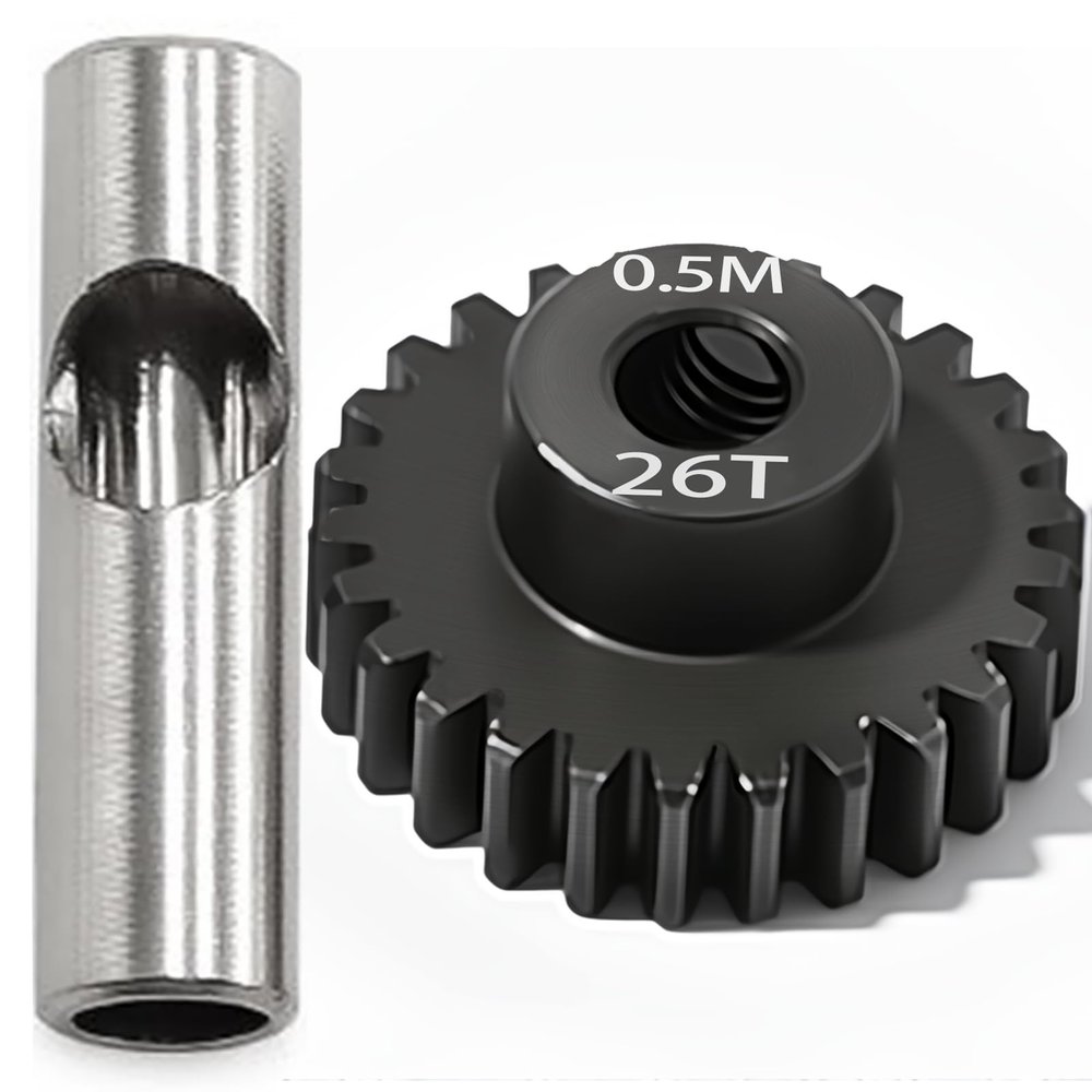 0.5M Pinion Gear 26T Hardened Steel 3.175mm Bore with 2.3mm Adapter, Precision Motor Gear for ARRMA 1/14 Typhon 1/16 Mojave 1/18 Granite, Losi 1/12, 0.5Mod Gear 13T-27T for HOBBYWING Motors