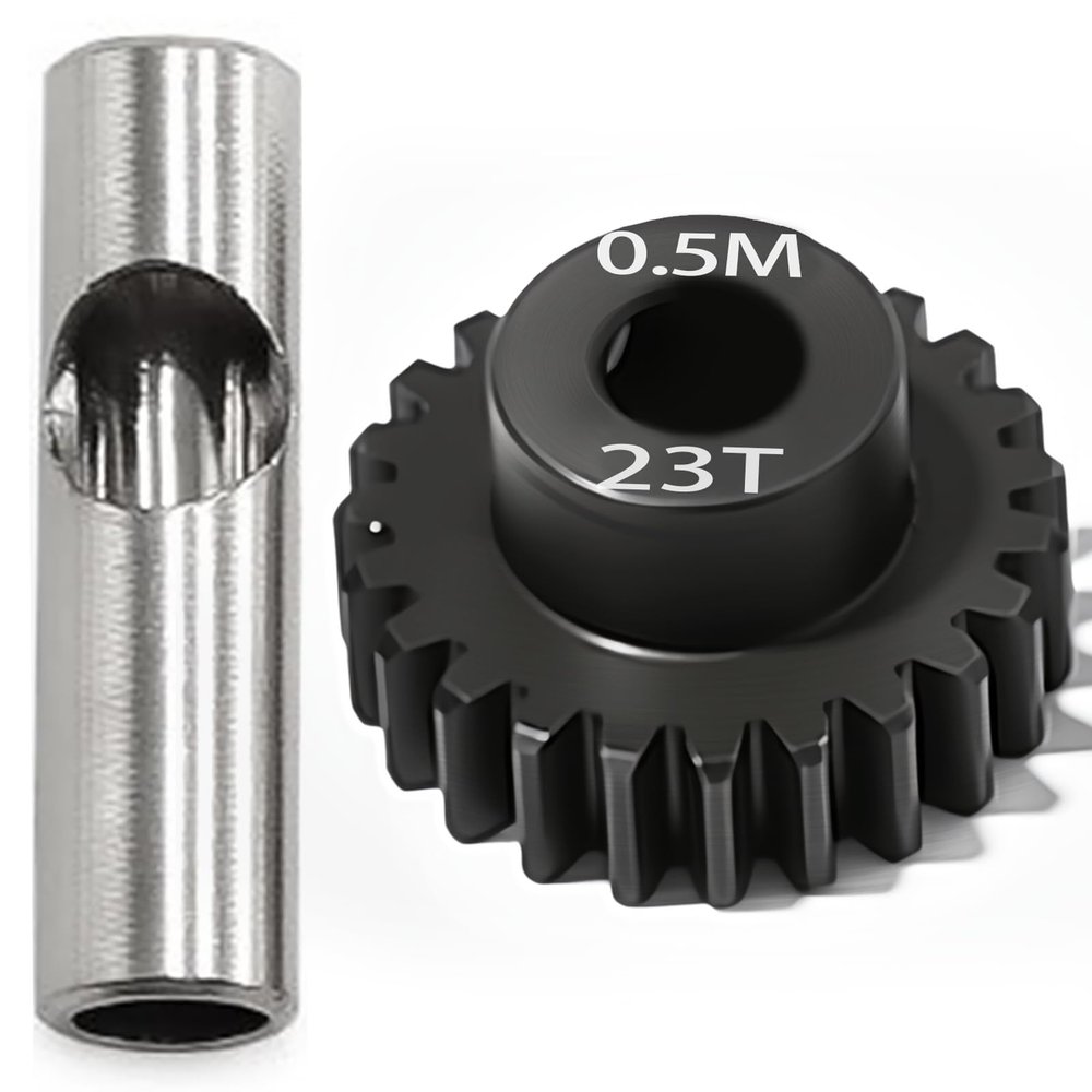 0.5M Pinion Gear 23T Hardened Steel 3.175mm Bore with 2.3mm Adapter, Precision Motor Gear for ARRMA 1/14 Typhon 1/16 Mojave 1/18 Granite, Losi 1/12, 0.5Mod Gear 13T-27T for HOBBYWING Motors