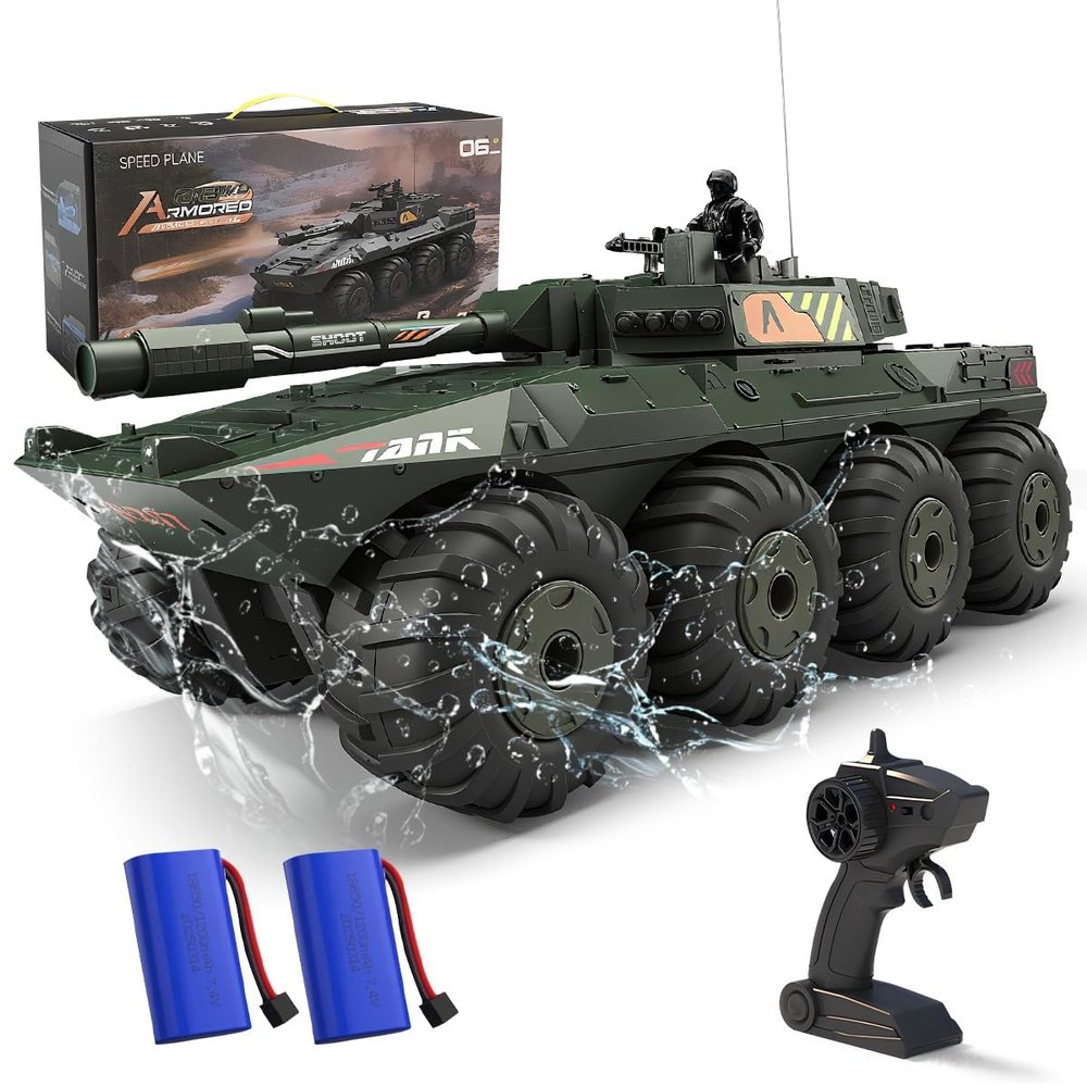 ANTSIR RC Tank Amphibious IFV Remote Control Truck Toy for Kids 5-12, 40+ Min Playtime, 2.4Ghz Waterproof Off-Road Crawler with Manually Rotating Turret (Green Camouflage)