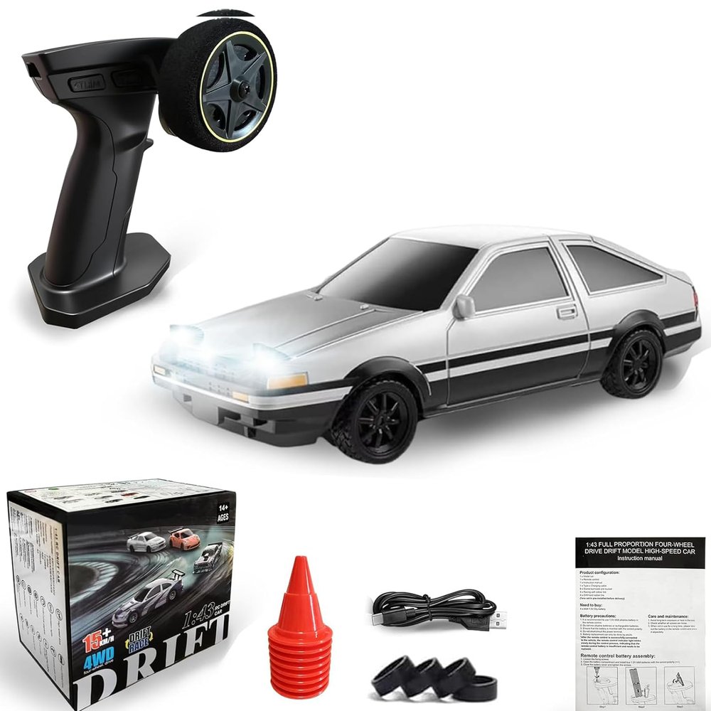 1/43 RC Drift Car, Mini Fast Small Remote Control Car with Gyroscope, 2.4GHz 4WD Full Proportional High Speed Micro Hobby RC Cars with Lights Racing Tires, Toy Model Gift for Adults Kids Boys Girls