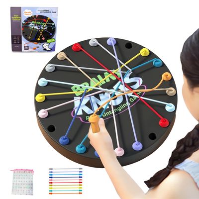 Brainy Knots Rope Untangling Game - Fun Puzzle Board Games for Kids & Adults! Portable Educational Strategy String Toy to Train Brain & Reflex Skills