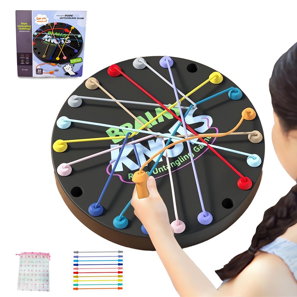 Brainy Knots Rope Untangling Game - Fun Puzzle Board Games for Kids & Adults! Portable Educational Strategy String Toy to Train Brain & Reflex Skills