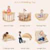 INFANS Wooden Arch Climber Rocker with Soft Cushion, 6 in 1 Montessori Climbing Toys for Toddlers, Waldorf Indoor Table Baby Children Ladder Gym Learning Playset for Kids (Natural with Desktop) view 2
