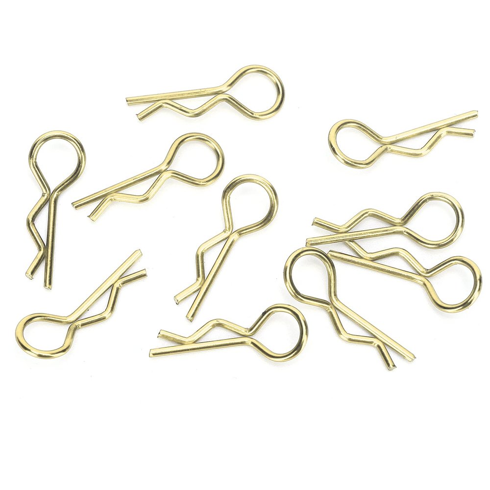 Holigie RC Car Shell Clips,10Pcs RC Car Shell Clip R Shape Metal Body Clips Pins for 1/5 1/6 1/8 1/10 RC Car (Gold)