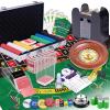 5 in 1 Super Casino Game Set: Blackjack/Texas Hold'em/Roulette/Craps/Poker Kit, 10" Wooden Roulette Wheel, Carrying Case with 360 Plastic Chips, 6 Deck Shuffler, 2 Double-Sided Rubber Mat And More view 1