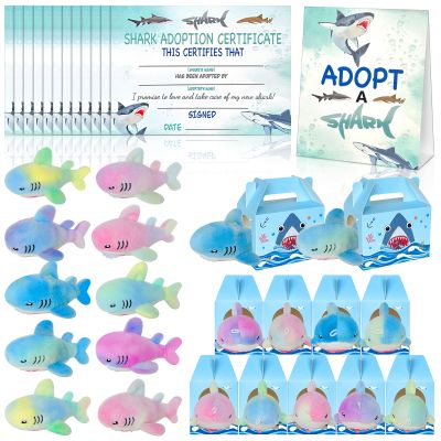 37 Pcs Adopt A Shark Party Favors Adopt Ocean Animal Set Includes 12 Mini Plush Sharks 12 Shark Theme Boxes 1 Sign 12 Adoption Cards Suitable for Kids Shark Week Adoption Ocean Animal Theme Party