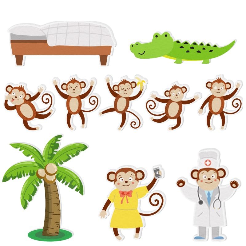 HOOJOJO Five Little Monkeys Nursery Rhymes Felt Board Story Sets Preschool Learning Activities Toddler Interactive Toys Kindergarten Storytelling