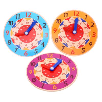Kisangel 3pcs Boy Girl Educational Wooden Clock Toy for Learning Color Recognition Family Interaction Safe and Lightweight Montessori Teaching Aid