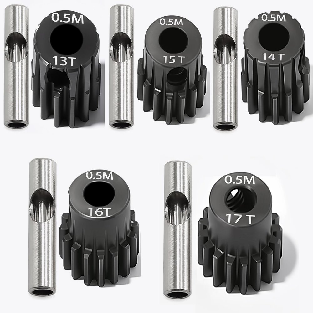 0.5M Pinion Gear 13T 14T 15T 16T 17T Hardened Steel 3.175mm Bore with 2.3mm Adapter, Gear for ARRMA 1/14 Typhon 1/16 Mojave 1/18 Granite, Losi 1/12, 0.5Mod Gear 13T-27T for HOBBYWING Motors
