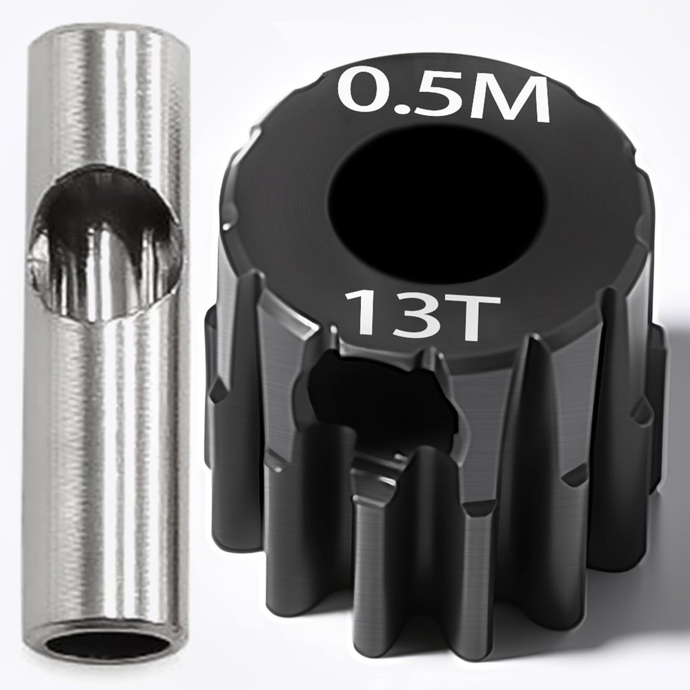 0.5M Pinion Gear 13T Hardened Steel 3.175mm Bore with 2.3mm Adapter, Precision Motor Gear for ARRMA 1/14 Typhon 1/16 Mojave 1/18 Granite, Losi 1/12, 0.5Mod Gear 13T-27T for HOBBYWING Motors