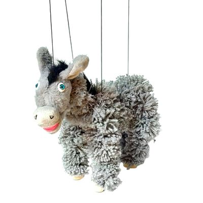 Artisan Owl Donkey Marionette Puppet - Yarn Donkey with Wooden Feet, Detachable Strings