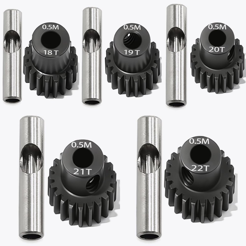 0.5M Pinion Gear 18T 19T 20T 21T 22T Hardened Steel 3.175mm Bore with 2.3mm Adapter Shaft, Gear for ARRMA 1/14 Typhon 1/16 Mojave 1/18 Granite, Losi 1/12, 0.5Mod Gear 13T-27T for HOBBYWING Motors