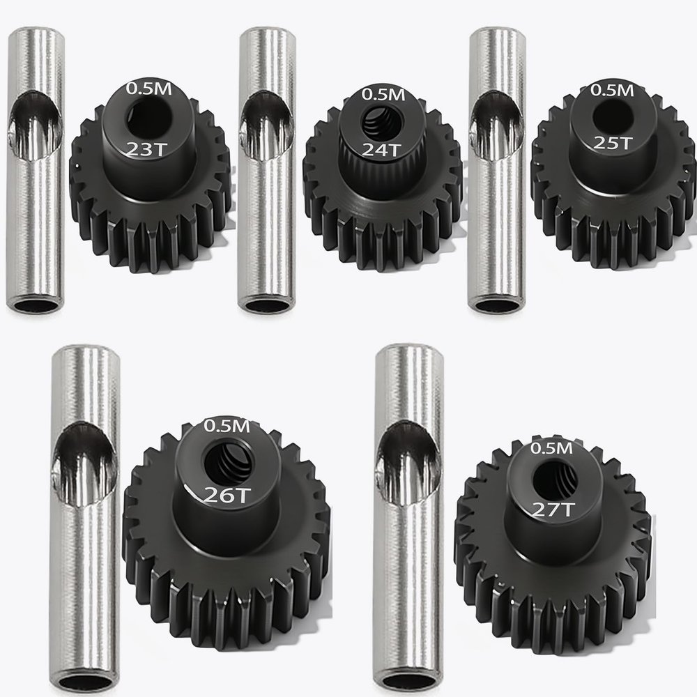 0.5M Pinion Gear 23T 24T 25T 26T 27T Hardened Steel 3.175mm Bore with 2.3mm Adapter, Gear for ARRMA 1/14 Typhon 1/16 Mojave 1/18 Granite, Losi 1/12, 0.5Mod Gear 13T-27T for HOBBYWING Motors