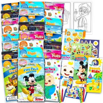 (24 PACK) Grab & Go Play Packs Kids Coloring Books with Coloring Utensils Bulk Party Favor Set for Kids - Superhero, Princess, Cartoon Characters Activity Books for Boys, Girls | Activity Pack Bundle