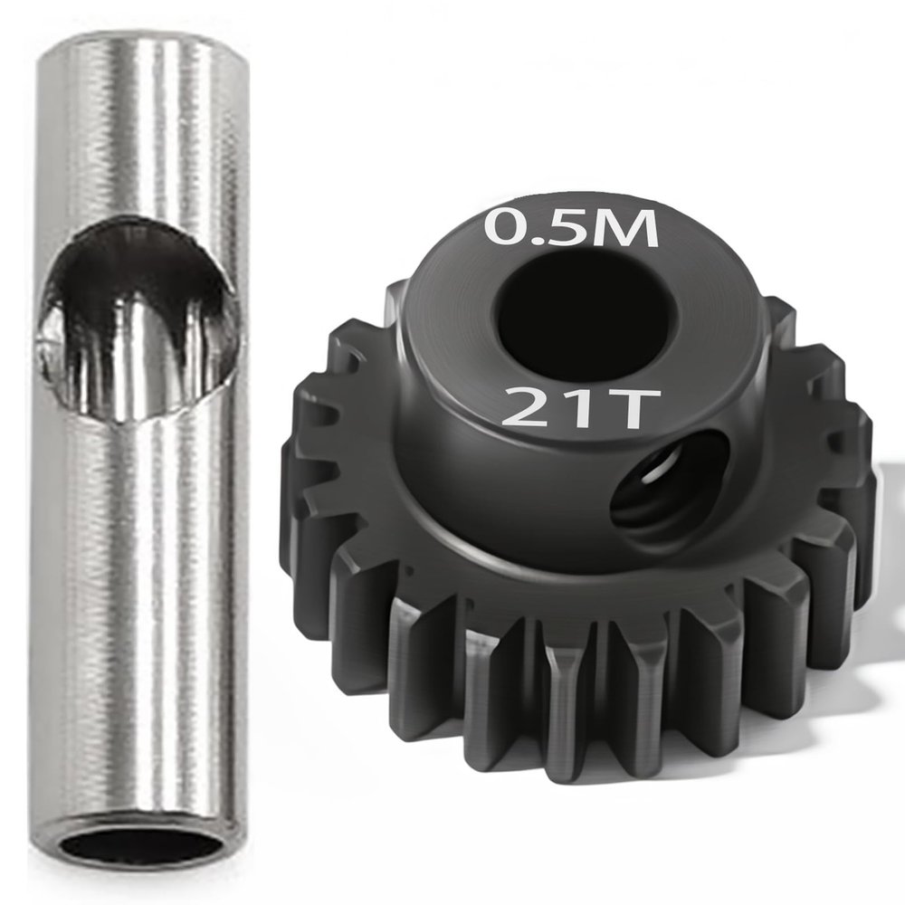 0.5M Pinion Gear 21T Hardened Steel 3.175mm Bore with 2.3mm Adapter, Precision Motor Gear for ARRMA 1/14 Typhon 1/16 Mojave 1/18 Granite, Losi 1/12, 0.5Mod Gear 13T-27T for HOBBYWING Motors