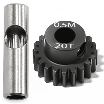 0.5M Pinion Gear 20T Hardened Steel 3.175mm Bore with 2.3mm Adapter, Precision Motor Gear for ARRMA 1/14 Typhon 1/16 Mojave 1/18 Granite, Losi 1/12, 0.5Mod Gear 13T-27T for HOBBYWING Motors