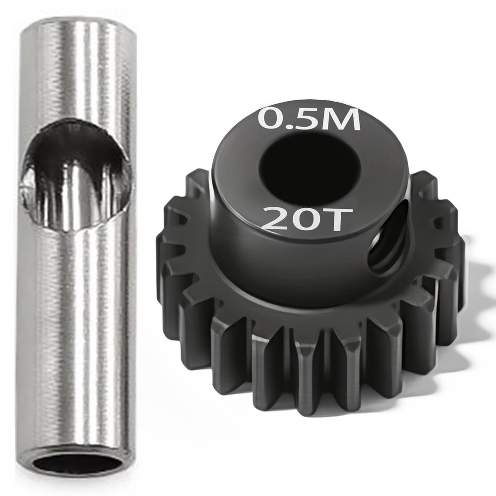 0.5M Pinion Gear 20T Hardened Steel 3.175mm Bore with 2.3mm Adapter, Precision Motor Gear for ARRMA 1/14 Typhon 1/16 Mojave 1/18 Granite, Losi 1/12, 0.5Mod Gear 13T-27T for HOBBYWING Motors
