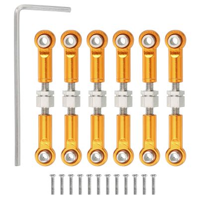 MECCANIXITY 6 Pcs Steering Servo Turnbuckle Rod RC Aluminum Alloy Linkages for A959 A969 A979 K929 1/18 On-Road RC Car (Gold Tone, 37mm)