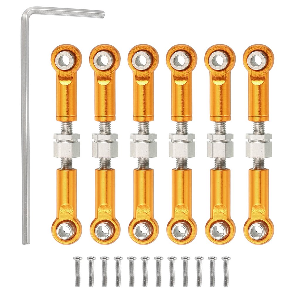 MECCANIXITY 6 Pcs Steering Servo Turnbuckle Rod RC Aluminum Alloy Linkages for A959 A969 A979 K929 1/18 On-Road RC Car (Gold Tone, 37mm)