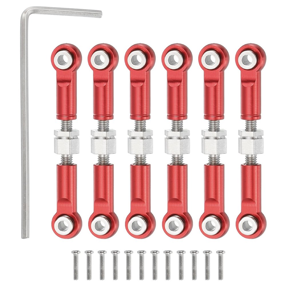 MECCANIXITY 6 Pcs Steering Servo Turnbuckle Rod RC Aluminum Alloy Linkages for A959 A969 A979 K929 1/18 On-Road RC Car (Red, 37mm)