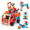 Toddler Tool Kit - 33 PCS Montessori Toddlers Tool Box, Kids Pretend Play Tools Set Age 2-4, STEM Educational Toys for Age 3, Wooden Construction Toy, Boys Birthday Gift 2,3,4,5 Year Old (Fire Engine) view 1