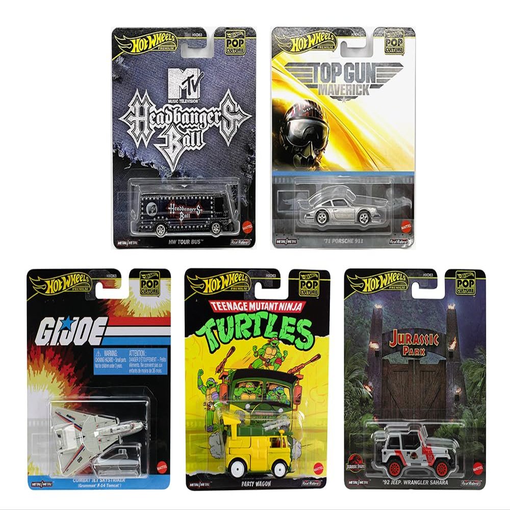 1:64 Scale Diecast Model Car Compatible with Hot Wheels Premium Pop Culture 2025 K Case Set of 5 Cars, HXD63-956K