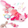 Baby Girls Toys 0-6 Months,Infant Sensory Caterpillar Pink Axolotl Baby Musical Rattles Tummy Time Toys for 0 3 6 9 12 Months Stuffed Plush with Crinkle, Mirror,Teether for Newborn Shower Gifts view 1