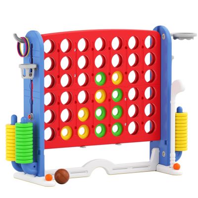 67i Large Outdoor 4-in-a-Row Game Set Adjustable Height  Giant Backyard Combo with Golf, Ring Toss, Basketball (Red)