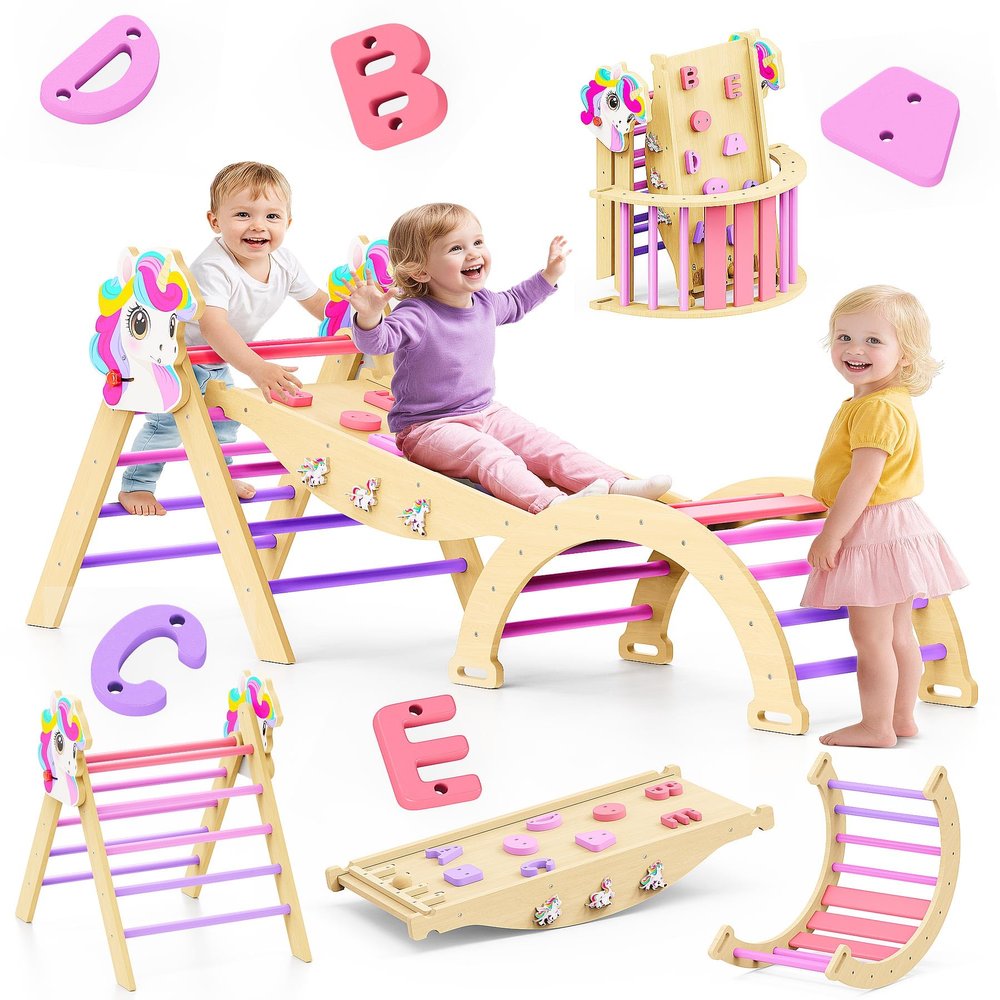 Philnas Pikler Triangle Set, 11-in-1 Montessori Climbing Toy for Toddlers, Foldable Wooden Indoor Jungle Gym & Playground Climber for Learning and Motor Skills (18 Months7 Years)