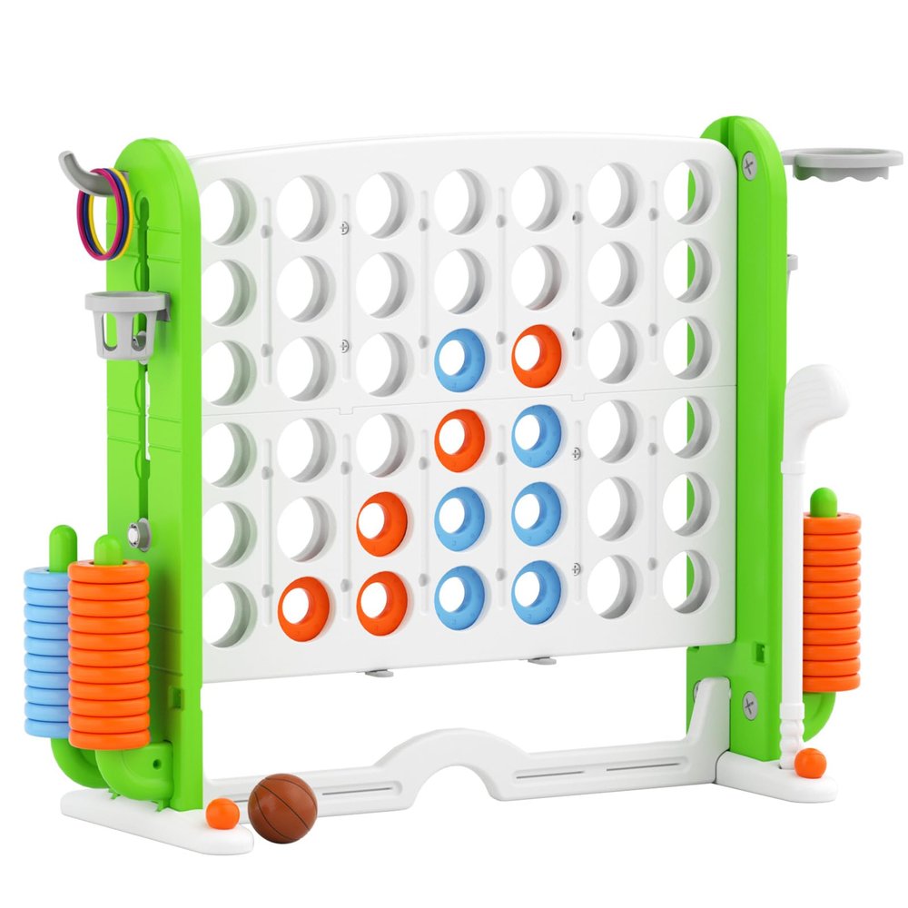 67i Large Outdoor 4-in-a-Row Game Set Adjustable Height  Giant Backyard Combo with Golf, Ring Toss, Basketball (Green)