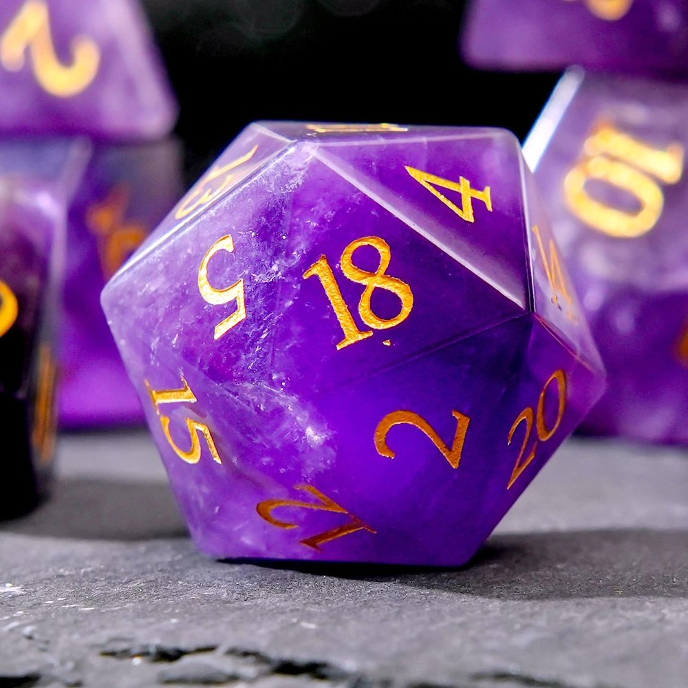 Amethyst Crystal DND Dice Set 7 PCS Gemstone Suitable for Dungeons and Dragons Dice for Polyhedral Dice for D & DRPG Games (Amethyst