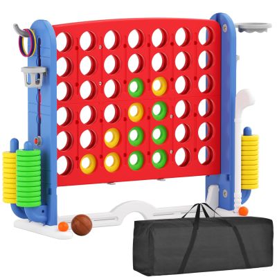 67i Large Outdoor 4-in-a-Row Game Set Adjustable Height  Giant Backyard Combo with Golf, Ring Toss, Basketball (Red with Carry Bag)