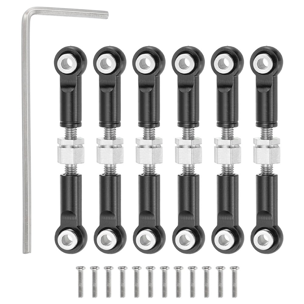 MECCANIXITY 6 Pcs Steering Servo Turnbuckle Rod RC Aluminum Alloy Linkages for A959 A969 A979 K929 1/18 On-Road RC Car (Black, 37mm)