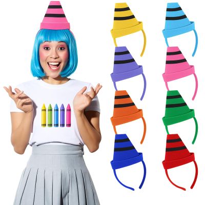 Wavwavw 8 Pcs Halloween Crayon Costume Colorful Headband Group Halloween Costume Headwear Felt Cone Crayon Gnome Hat Headwear Cone Dwarf Headband for Cosplay Party Favor Supplies Accessory