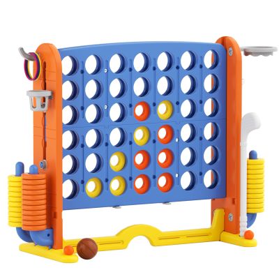 67i Large Outdoor 4-in-a-Row Game Set Adjustable Height  Giant Backyard Combo with Golf, Ring Toss, Basketball (Orange)