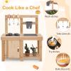 Costzon 3-Piece Mud Kitchen, Fir Wooden Play Kitchen & BBQ Grill Playset & Pizza Oven, 14 Toy Food & Cooking Accessories, Sink, Stoves, Outdoor Mud Table for Kids 3+ Years view 3