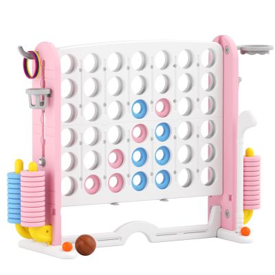 67i Large Outdoor 4-in-a-Row Game Set Adjustable Height  Giant Backyard Combo with Golf, Ring Toss, Basketball (Pink)