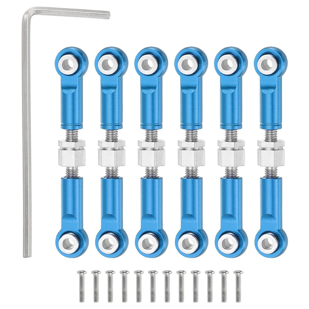 MECCANIXITY 6 Pcs Steering Servo Turnbuckle Rod RC Aluminum Alloy Linkages for A959 A969 A979 K929 1/18 On-Road RC Car (Blue, 37mm)
