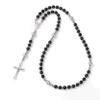 6/8mm Catholic Jesus Cross Bracelet Men Religious Rosary Bangle 50CM Natural Stone Bead Bracelet,African,50cm view 2
