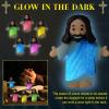 CroBlissful 50 Sets Little Jesus Figures Glow in The Dark with Let Your Light Shine Cards Luminous Mini Rubber Jesus Figurines Toys for Hide and Seek Sunday Religious Gift (Open Arms;Blue Card) view 3