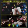 CroBlissful 50 Sets Little Jesus Figures Glow in The Dark with Let Your Light Shine Cards Luminous Mini Rubber Jesus Figurines Toys for Hide and Seek Sunday Religious Gift (Open Arms;Blue Card) view 4