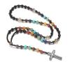 ZYIBPMSJKQCFK 8mm Beads Chakra Cross Pendant Necklace For Men And Women,black,76cm view 1