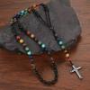 ZYIBPMSJKQCFK 8mm Beads Chakra Cross Pendant Necklace For Men And Women,black,76cm view 2