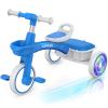 SEREED Colorful Lighting Toddler Tricycle for 2-5 Years Old Boys Girls, Adjustable Seat&Handlebar Trike, Removable Basket, Birthday Gift Idea for Kids Ages 2+ (Blue) view 1