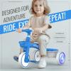 SEREED Colorful Lighting Toddler Tricycle for 2-5 Years Old Boys Girls, Adjustable Seat&Handlebar Trike, Removable Basket, Birthday Gift Idea for Kids Ages 2+ (Blue) view 2
