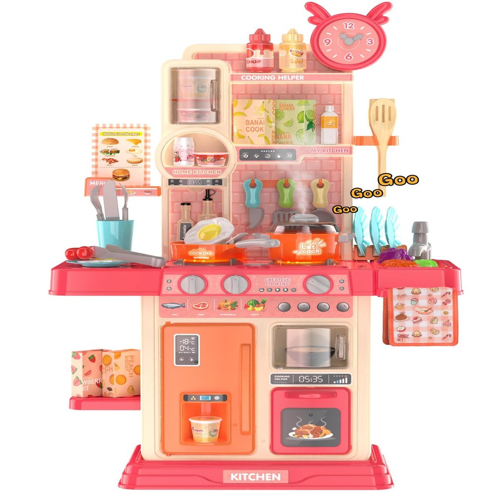 Play Kitchen for Toddlers, Kids Kitchen Playset Toddler Girl Toys with Cooking Stove Steam, Sink and Food Pretend Cooking Set Toy for 3 4 5 Year Old Kid Birthday (Red)