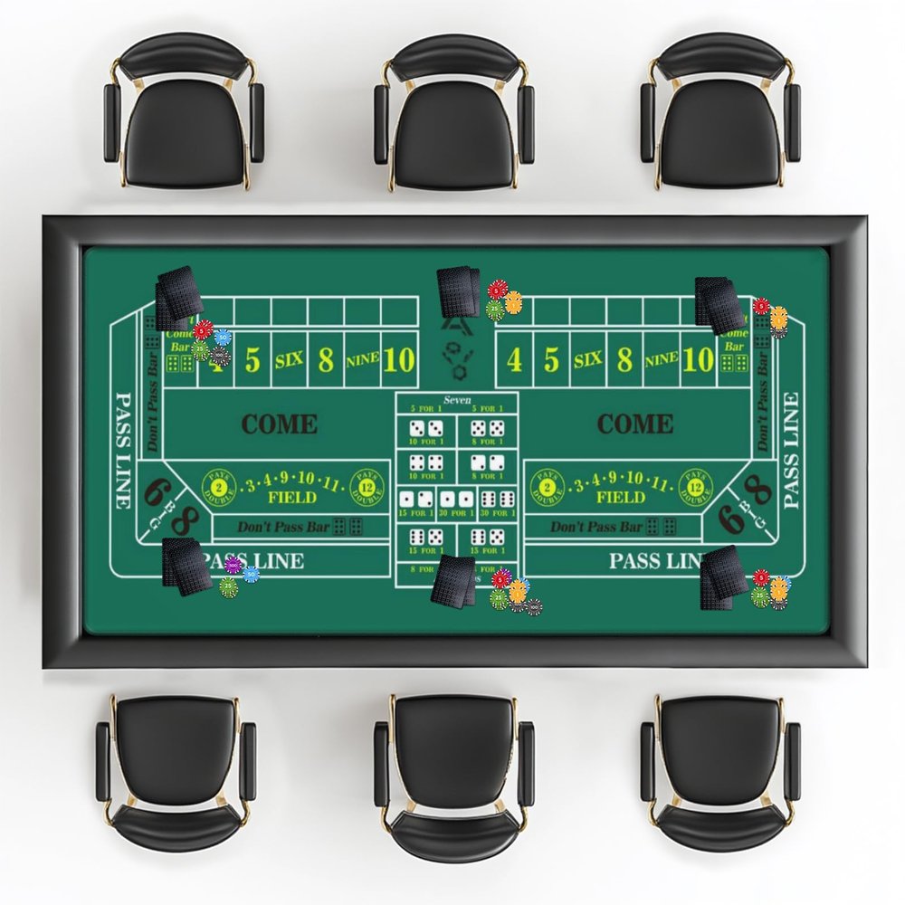 AQQA Craps Table Top 70" x 35 ",Durable, Water-Resistant Mat Rectangle Las Vegas Style Green Casino Poker Table Cover Mat, Great for Poker Game Night Events Theme Party Fundraisers & Gatherings